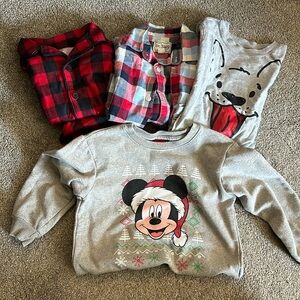Boys lot of winter/xmas items size 5T Mickey Disney, flannel pjs, button down
